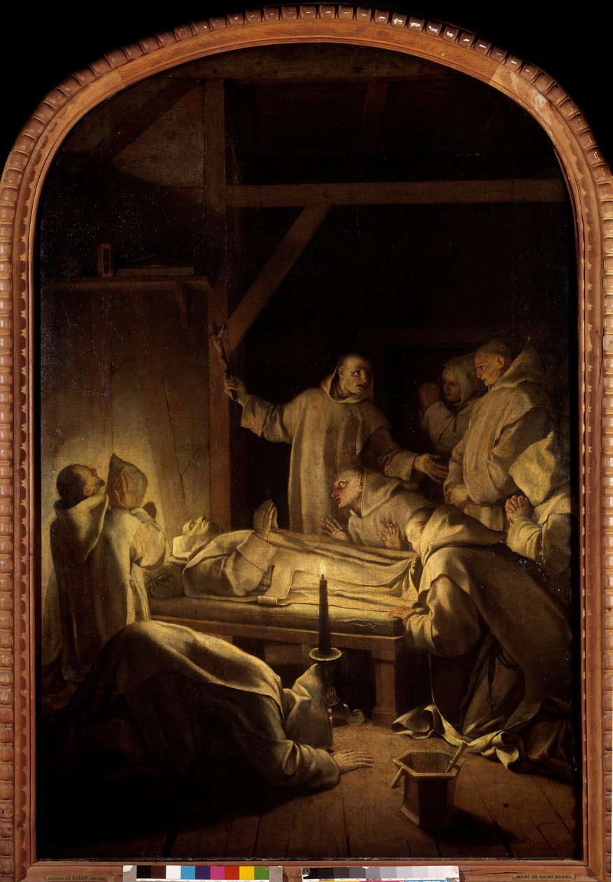Życie św. Brunona: Śmierć św. Brunona w dniu 6.10.1101 autorstwa Eustache Le Sueur