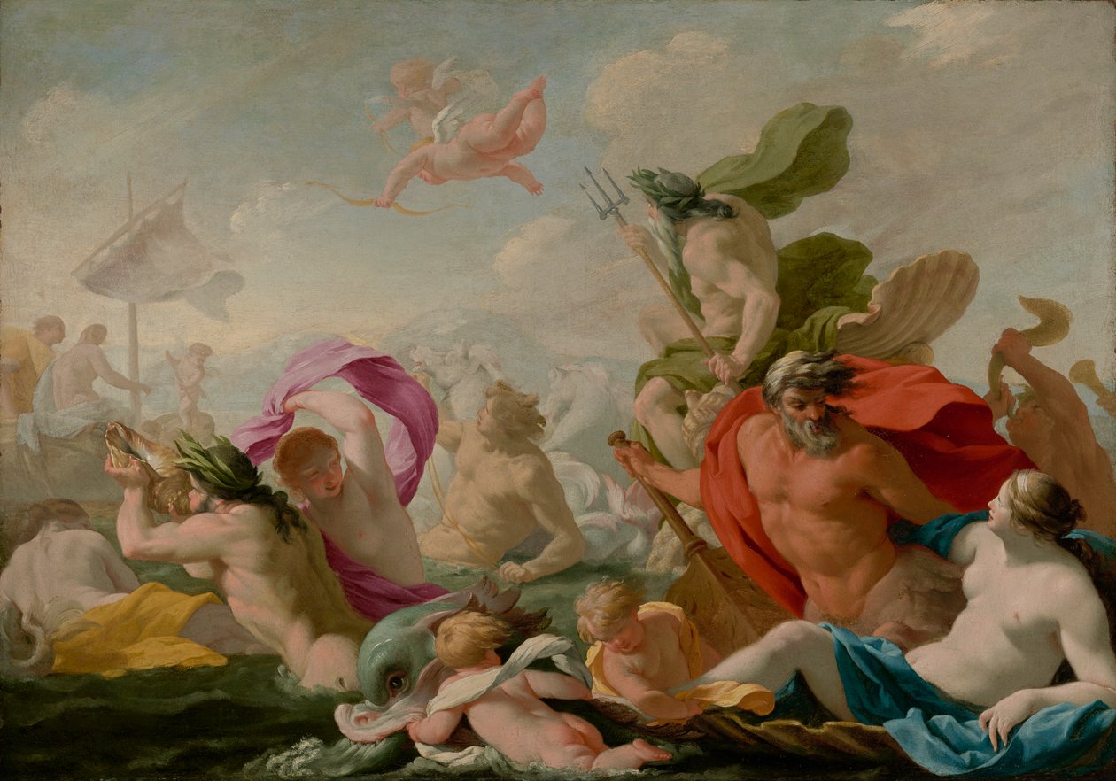 Morscy bogowie oddający hołd miłości, ok. 1636-8 autorstwa Eustache Le Sueur