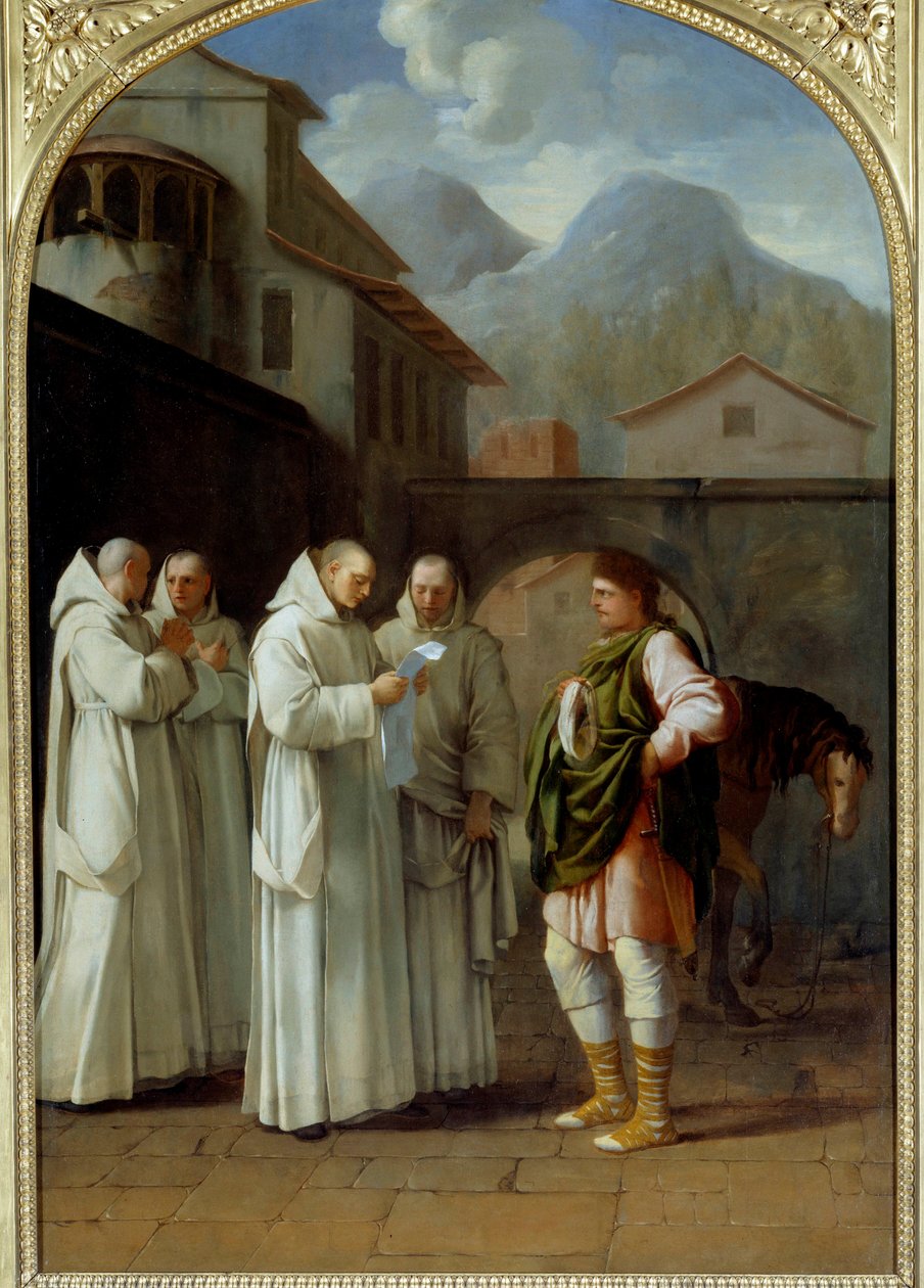 Św. Bruno (1030-1101), założyciel Zakonu Kartuzów otrzymuje wiadomość od papieża Urbana II (Urbano II) autorstwa Eustache Le Sueur