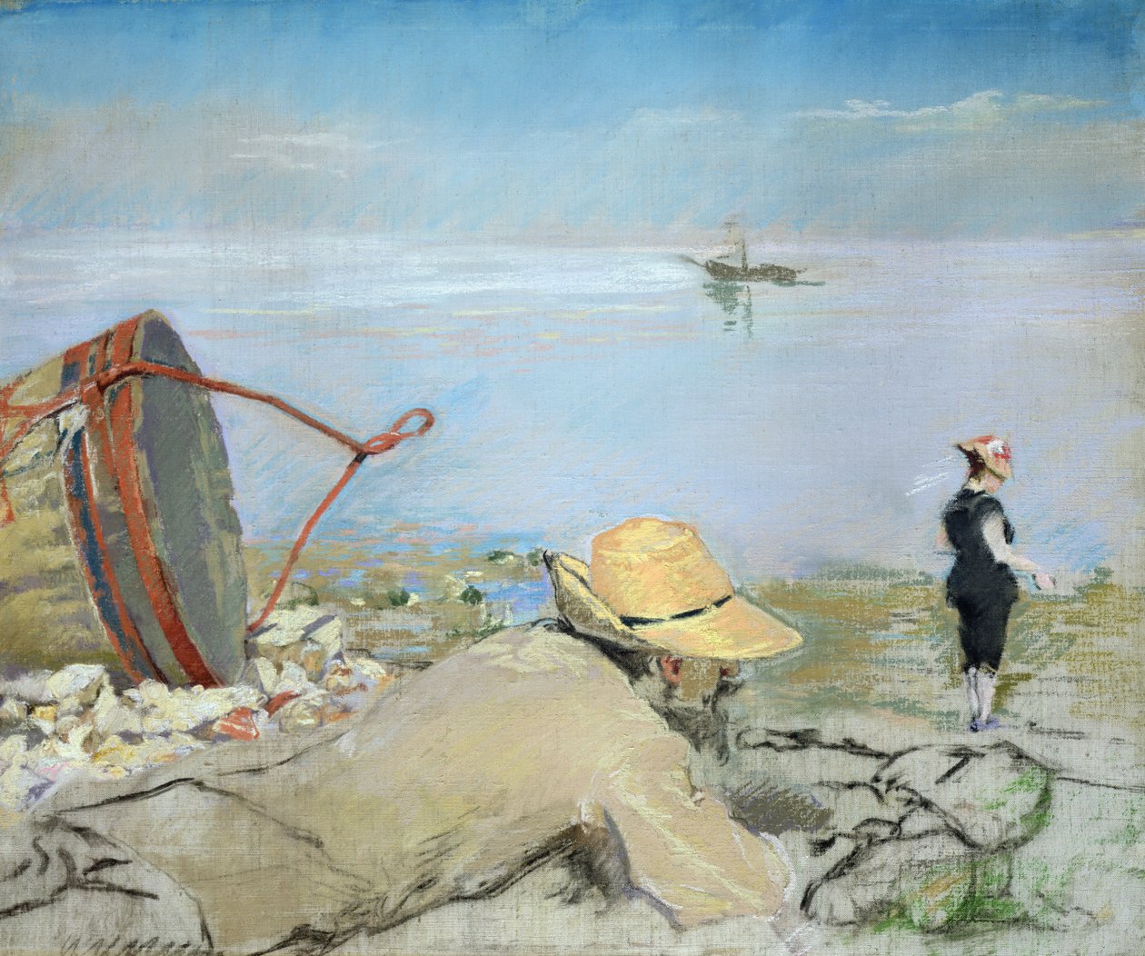 Henri Guerard relaks na plaży (pastel na płótnie) autorstwa Eva Gonzalès