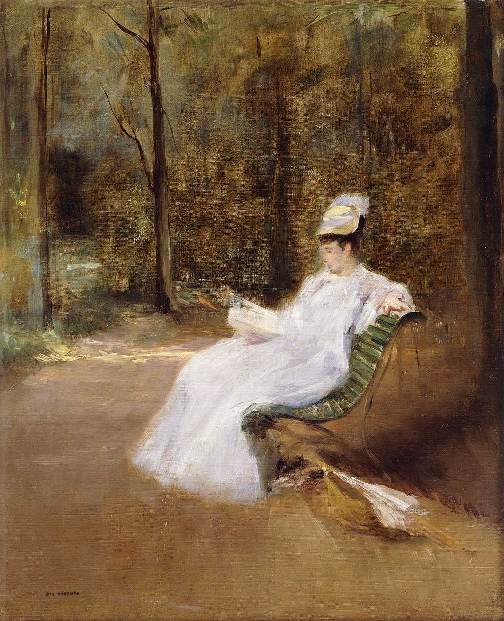 Siedząc na ławce; Na ławce, ok.1848 autorstwa Eva Gonzalès