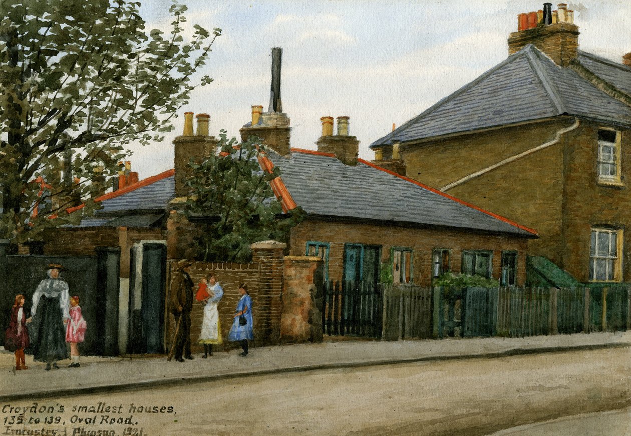 135 do 139 Oval Road: Croydon Smallest Houses, 1921 (wc na papierze) autorstwa Evacustes Arthur Phipson