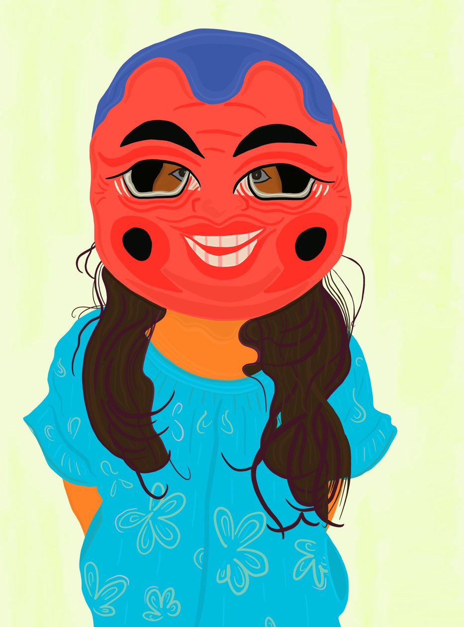 Ava w wietnamskiej masce, ok. 2020-24 (grafika cyfrowa) autorstwa Evan Sklar