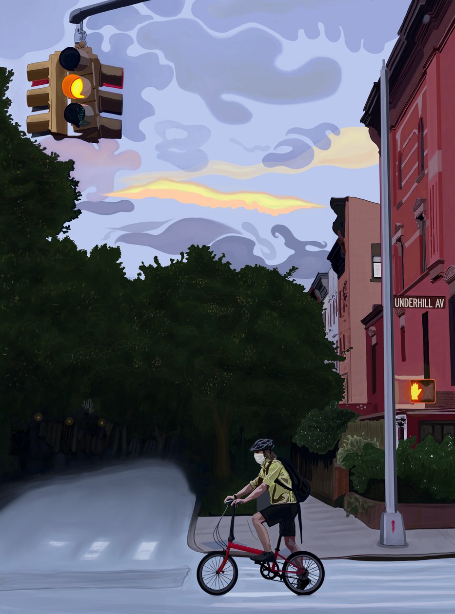 Rowerzysta na Underhill Avenue, Brooklyn (grafika cyfrowa) autorstwa Evan Sklar