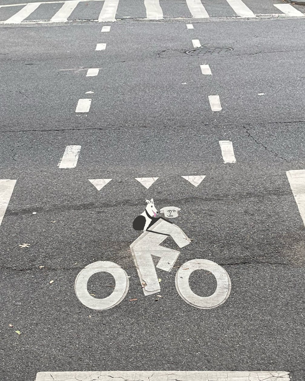 Oznakowanie pasa rowerowego na ulicy (grafika cyfrowa) autorstwa Evan Sklar