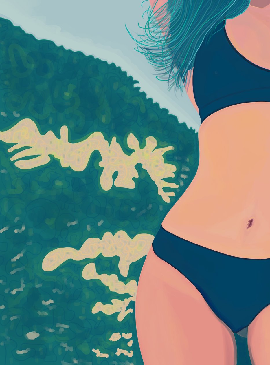 Niebieskie bikini, Brooklyn (grafika cyfrowa) autorstwa Evan Sklar