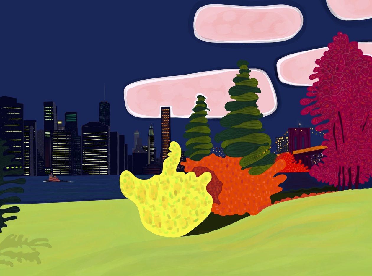 Brooklyn Bridge Park i widok na dolny Manhattan (grafika cyfrowa) autorstwa Evan Sklar