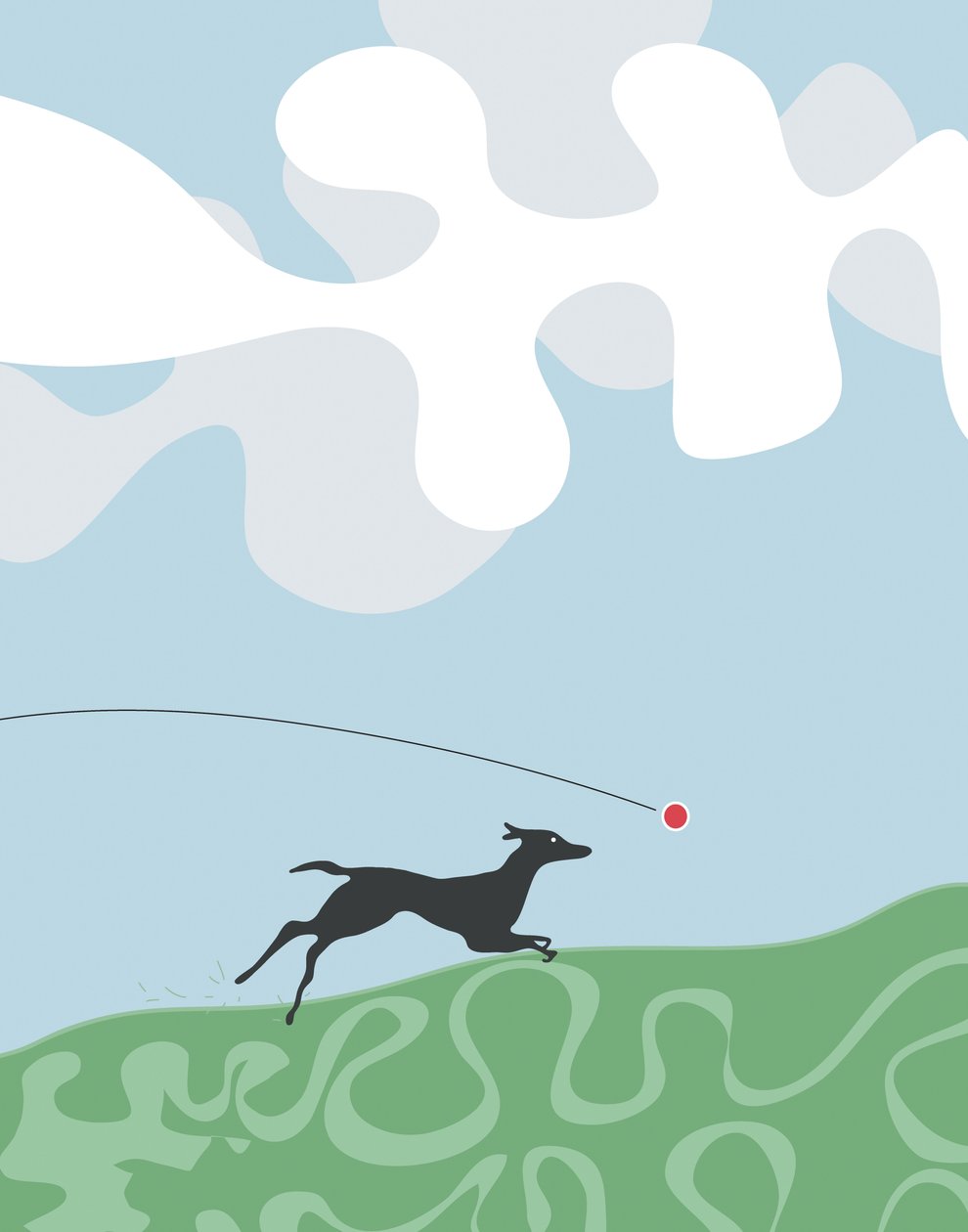 Dog Chasing a Ball, 2015 (narysowany ręcznie na iPadzie ołówkiem Apple) autorstwa Evan Sklar