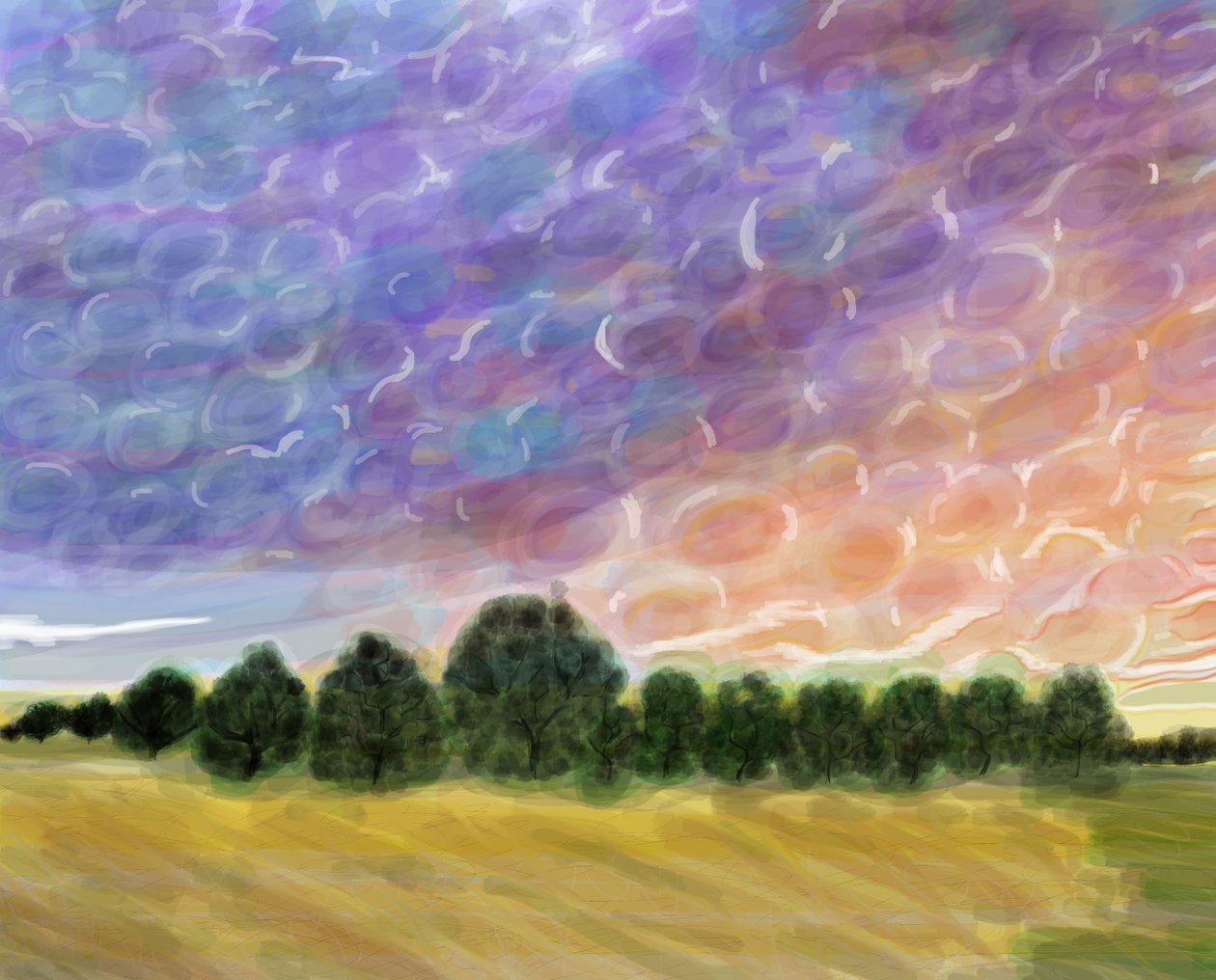 Field In Vermont, 2018 (narysowane ręcznie na iPadzie ołówkiem Apple) autorstwa Evan Sklar