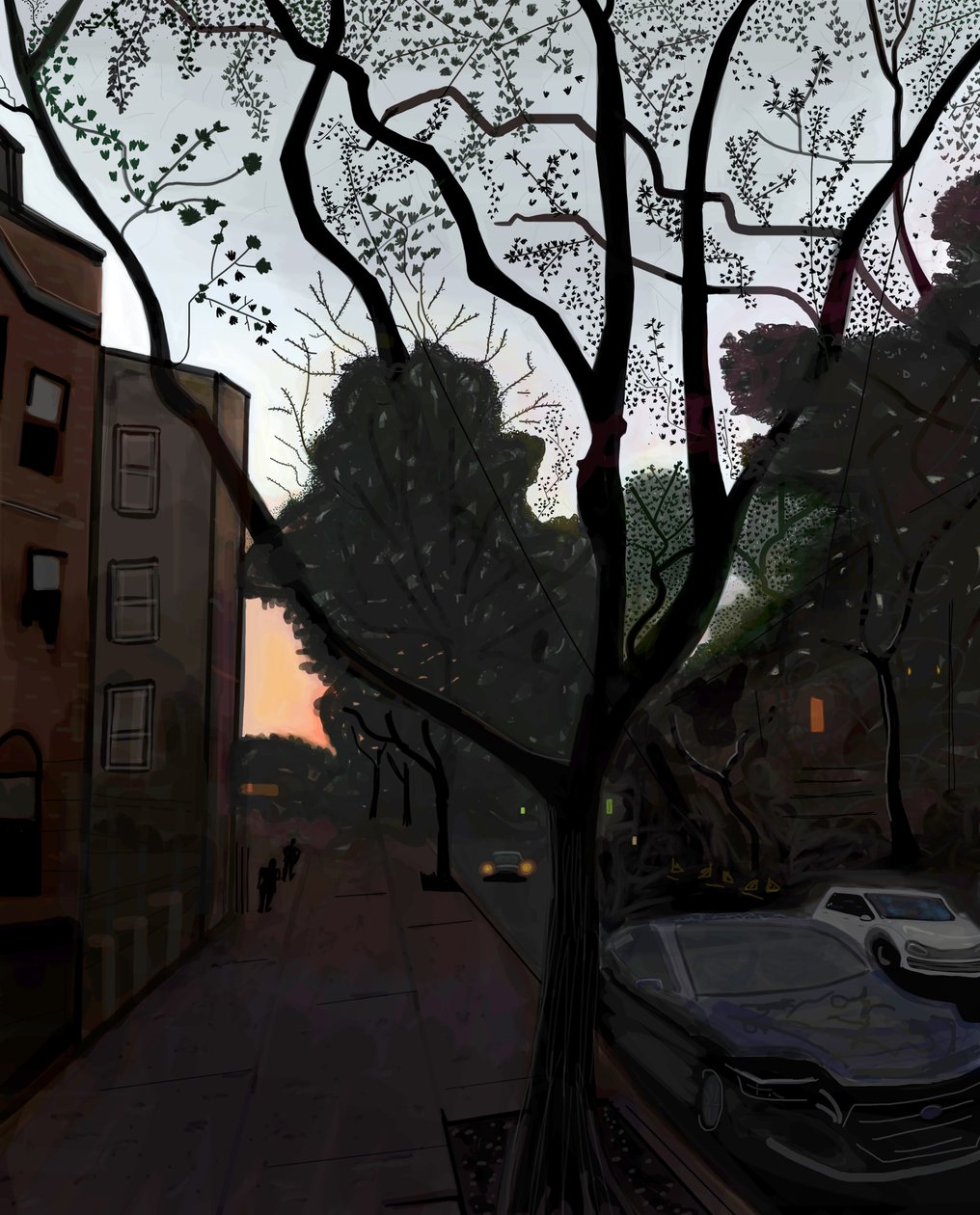 Fifth Street, Brooklyn, sierpień, 2016 (narysowane ręcznie na iPadzie ołówkiem Apple) autorstwa Evan Sklar
