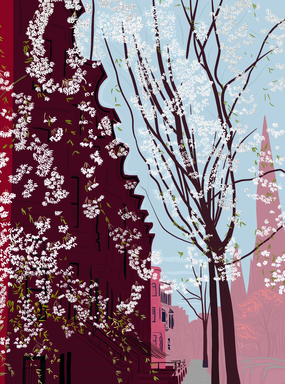Garfield Place, Spring, Brooklyn, ok. 2020-24 (grafika cyfrowa) autorstwa Evan Sklar
