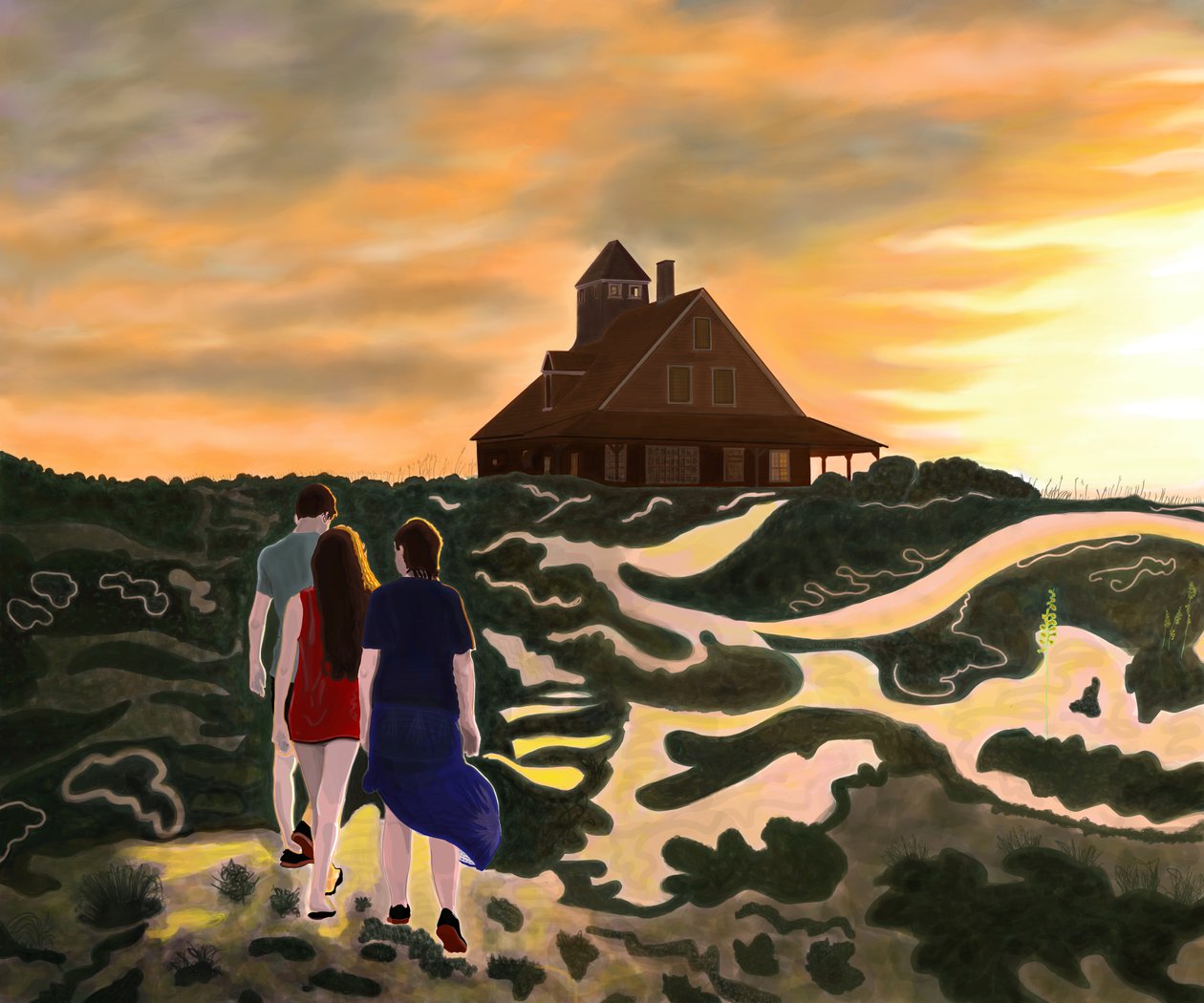 Jadąc do domu na kolację, North Swan Beach (grafika cyfrowa) autorstwa Evan Sklar
