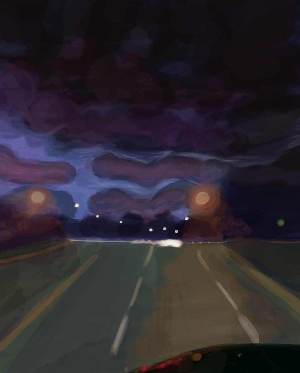 Highway At Night, 2016 (narysowane ręcznie na iPadzie ołówkiem Apple) autorstwa Evan Sklar