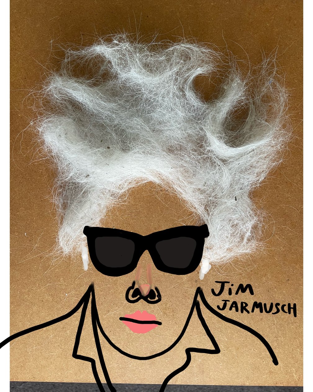 Jim Jarmusch (rysunek kolażowy) autorstwa Evan Sklar