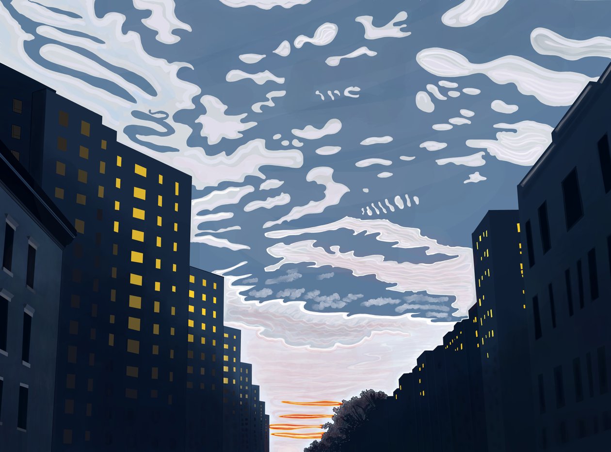 Patrząc na wschód na 20th Street (grafika cyfrowa) autorstwa Evan Sklar