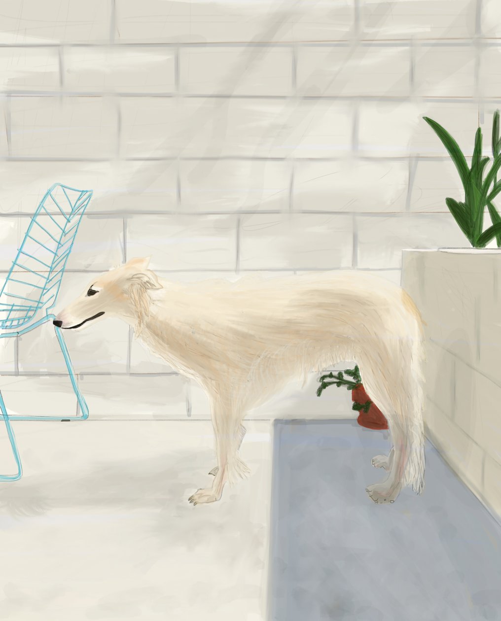 Penny On The Back Porch 2017 (narysowane ręcznie na iPadzie ołówkiem Apple) autorstwa Evan Sklar