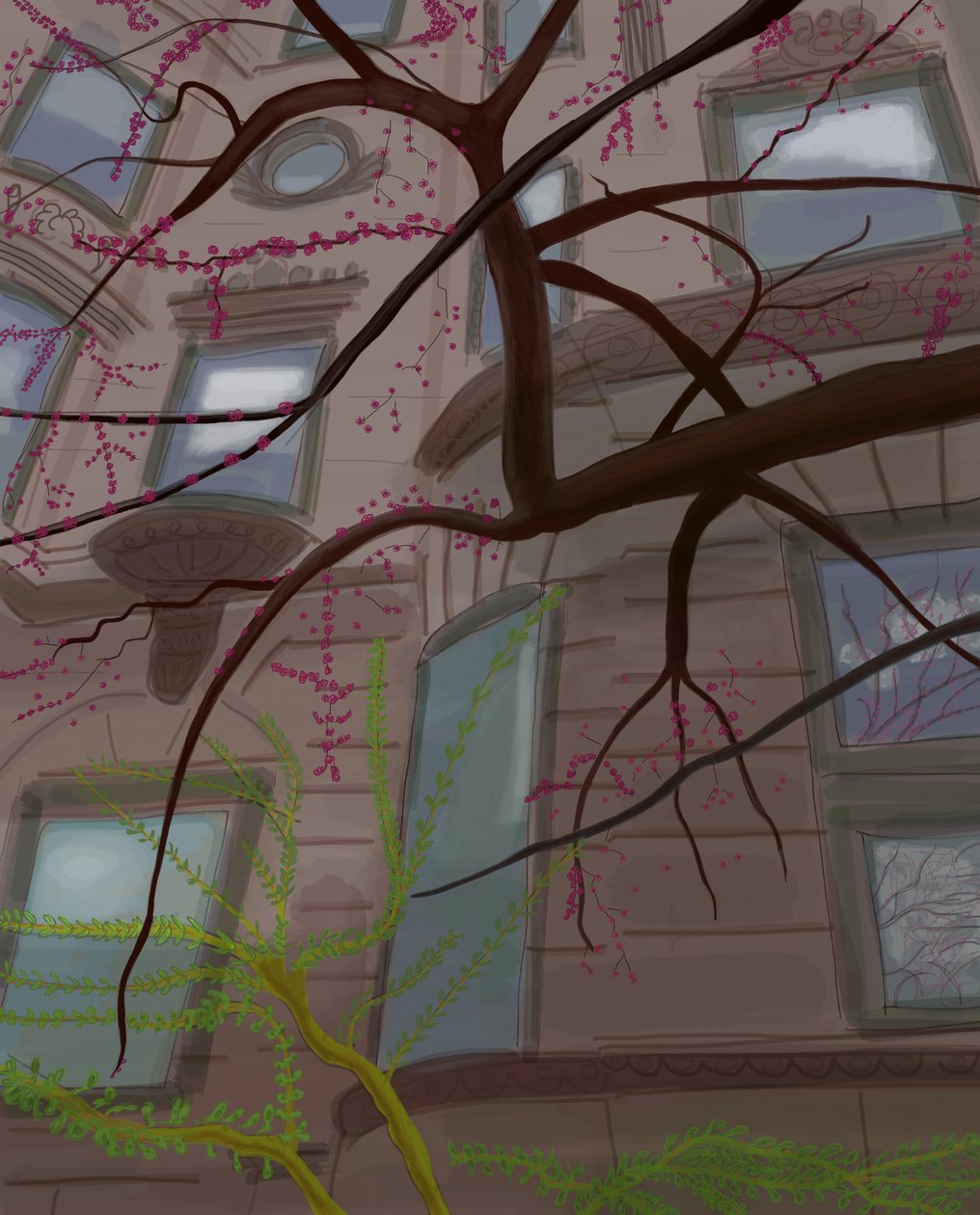 Prospect Parek West i Fifth Street, Brooklyn, 2017 (narysowane ręcznie na iPadzie ołówkiem Apple) autorstwa Evan Sklar
