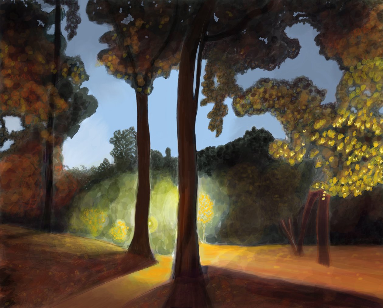 Prospect Park, pierwsze światło (grafika cyfrowa) autorstwa Evan Sklar