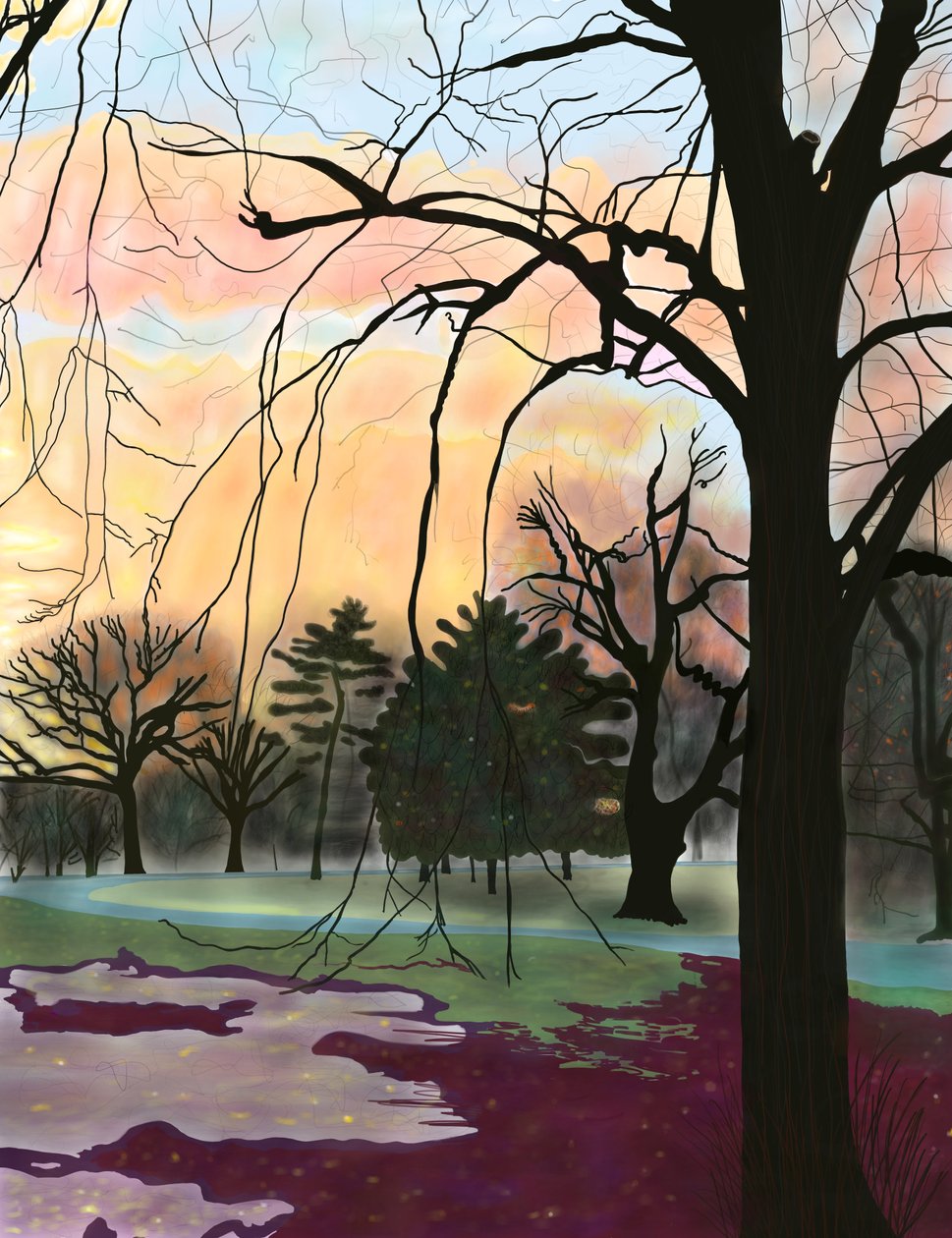 Prospect Park, drzewa (grafika cyfrowa) autorstwa Evan Sklar