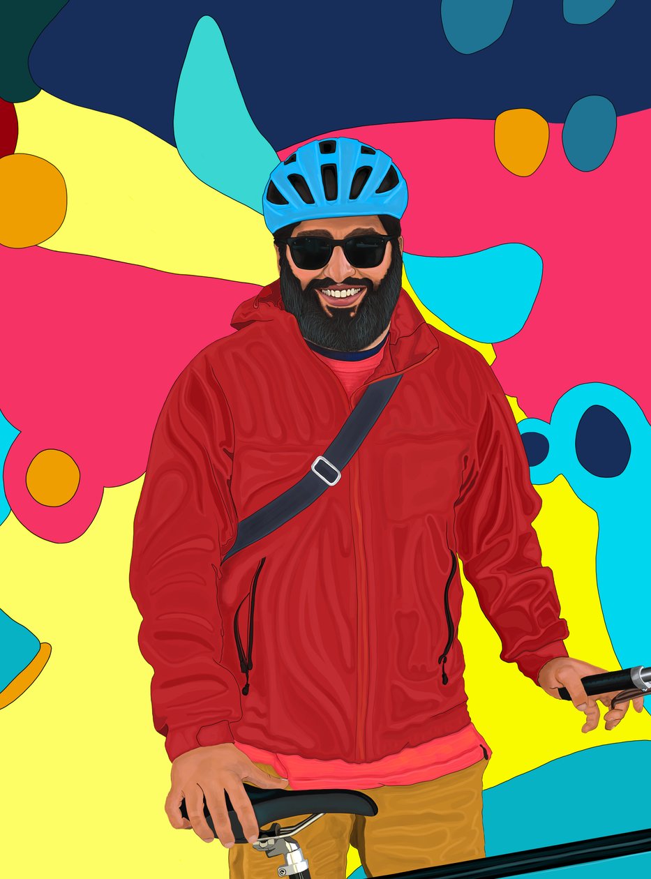 Uśmiechnięty Rizwan (grafika cyfrowa) autorstwa Evan Sklar