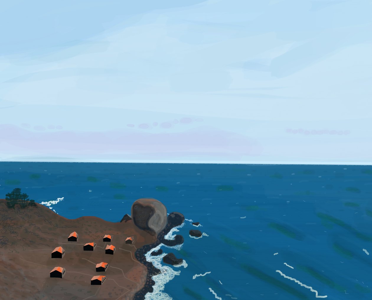 Widok z Pacific Coast Highway, 2016 (narysowany ręcznie na iPadzie ołówkiem Apple) autorstwa Evan Sklar