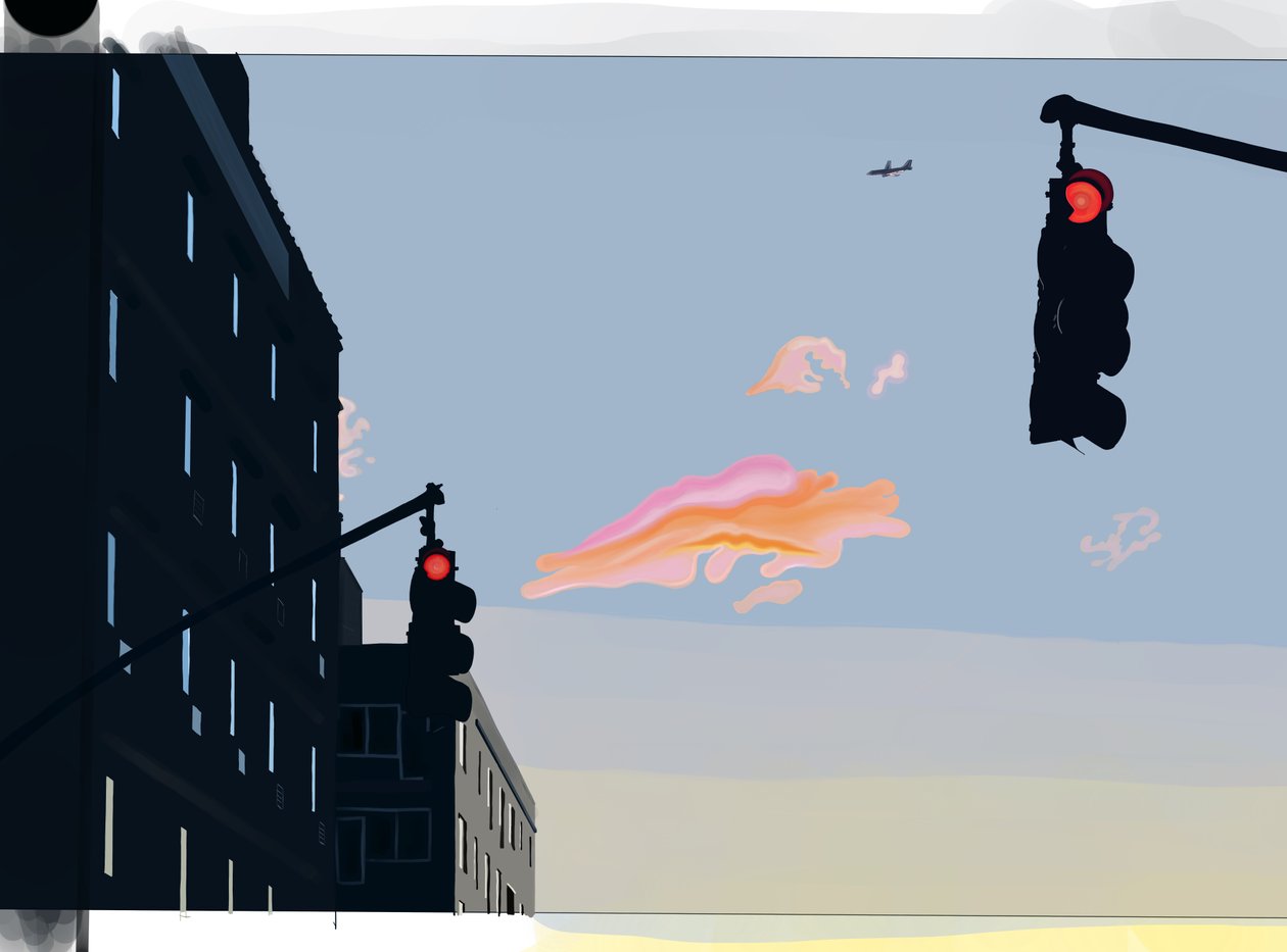 Widok nieba na skrzyżowaniu Gowanus (grafika cyfrowa) autorstwa Evan Sklar