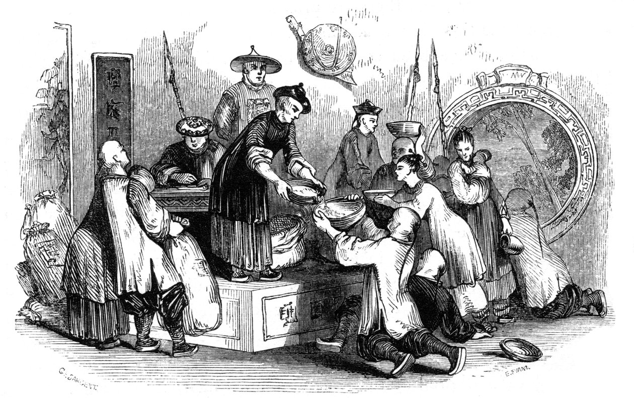 Rozdawanie zboża ludziom w okresie niedostatku, 1847 r. autorstwa Evans