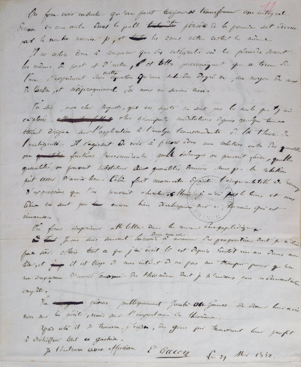 Ms 2108 fol.11r List od Gallois do Auguste Chevalier, 29 maja 1832 r. autorstwa Evariste Gallois