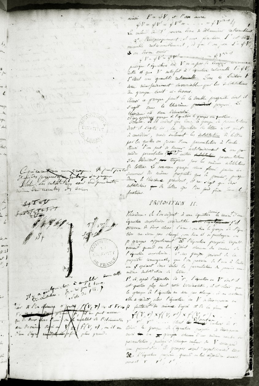 Ms 2108 f.4 Pisma dotyczące warunków rozwiązywania równania przez pierwiastki, 1832 (patrz także 237127) autorstwa Evariste Galois