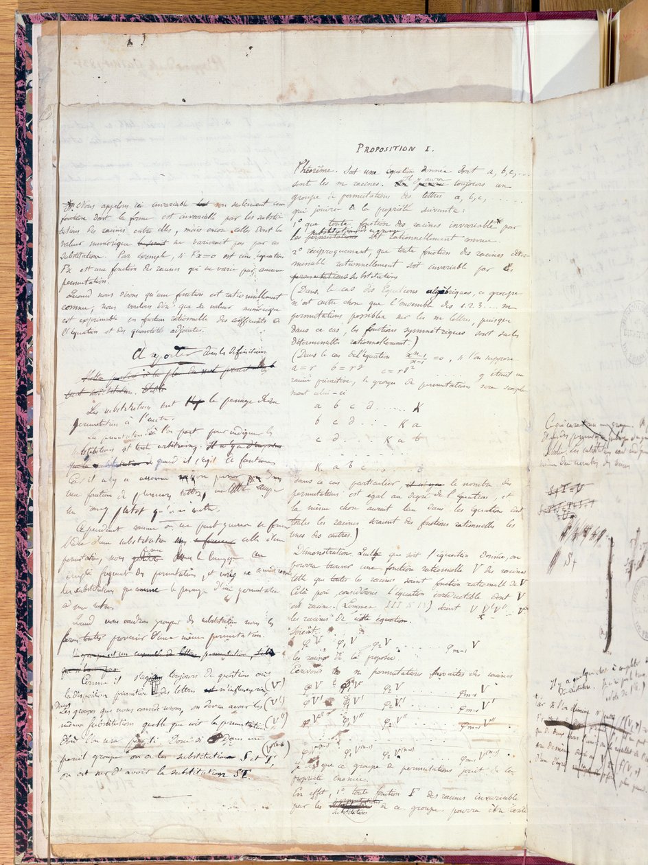Ms 2108 Propozycja I, z „Memoire sur les Warunki rozpuszczalności równań przez radykałów”, 1732 autorstwa Evariste Galois