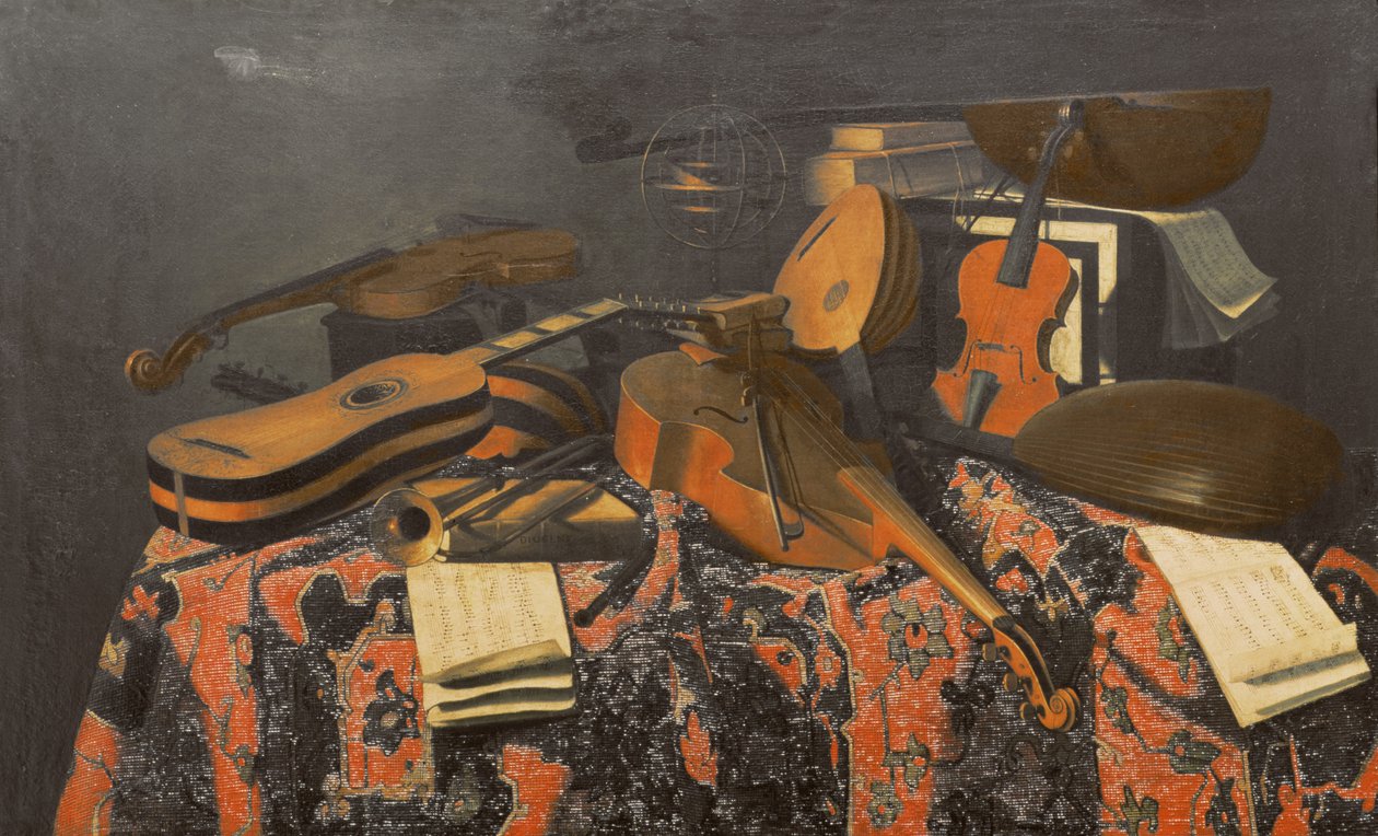 Martwa natura z instrumentami muzycznymi autorstwa Evaristo Baschenis