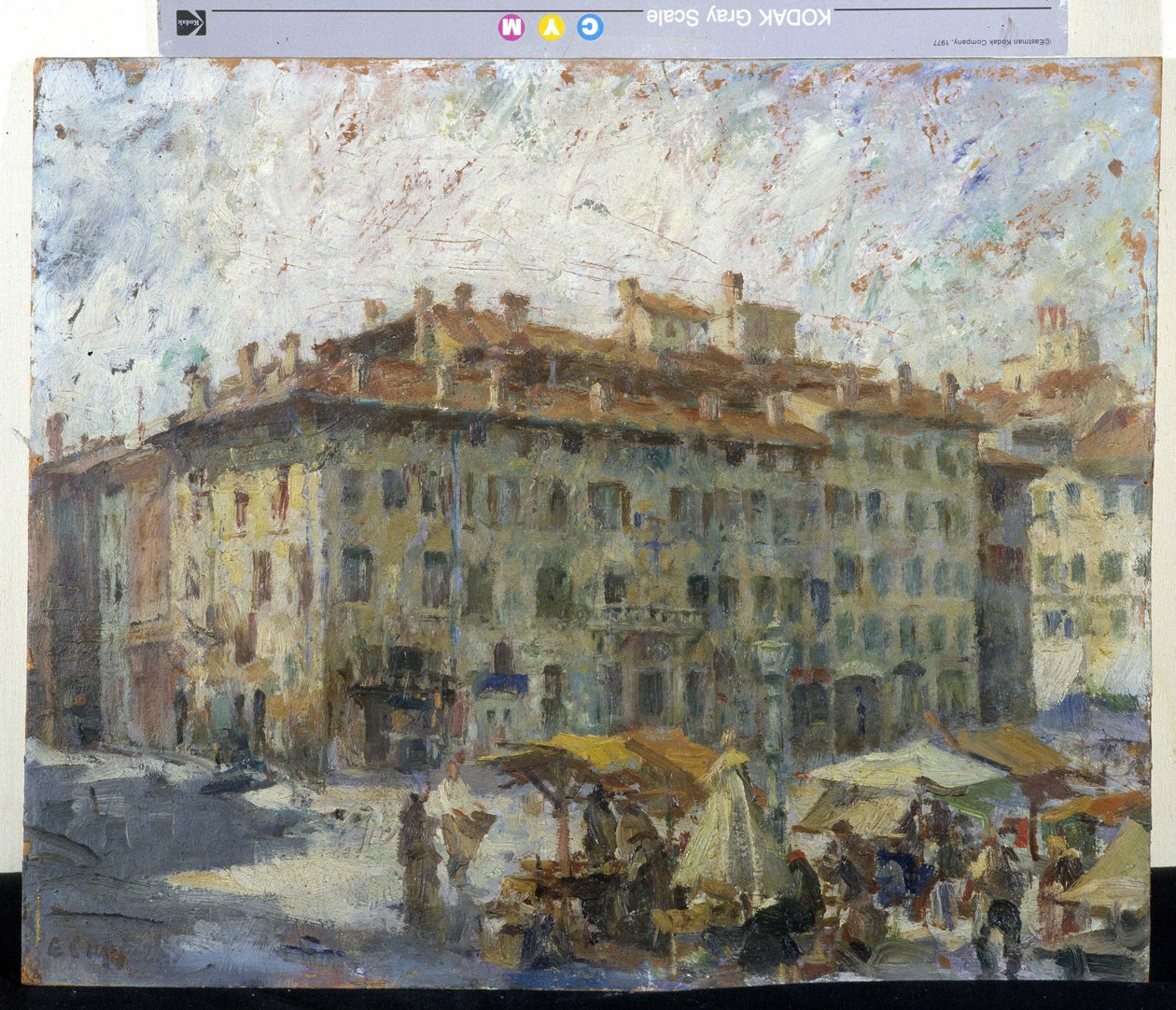 Targ na Piazza Grande in Modena (marzec na Piazza Grande in Modene) (olej na płótnie) autorstwa Evaristo Cappelli