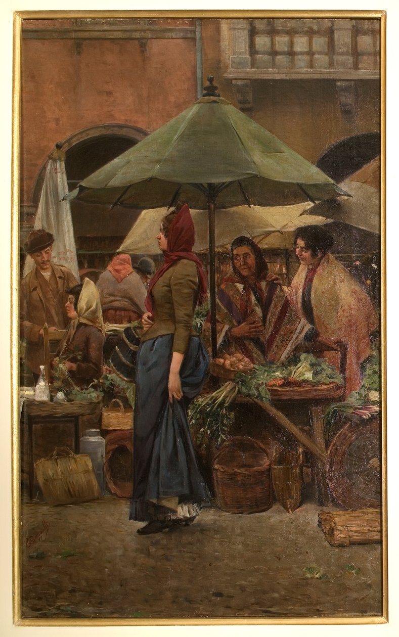 Piazza delle Erbe 1892 (olej na płótnie) autorstwa Evaristo Cappelli