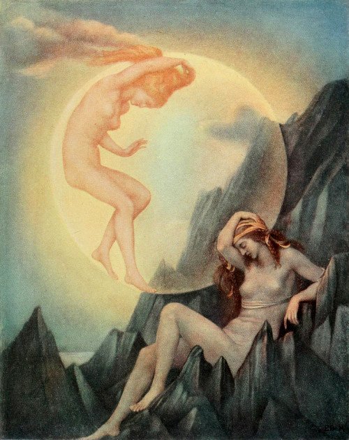 Śpiąca Ziemia i ubywający Księżyc autorstwa Evelyn De Morgan