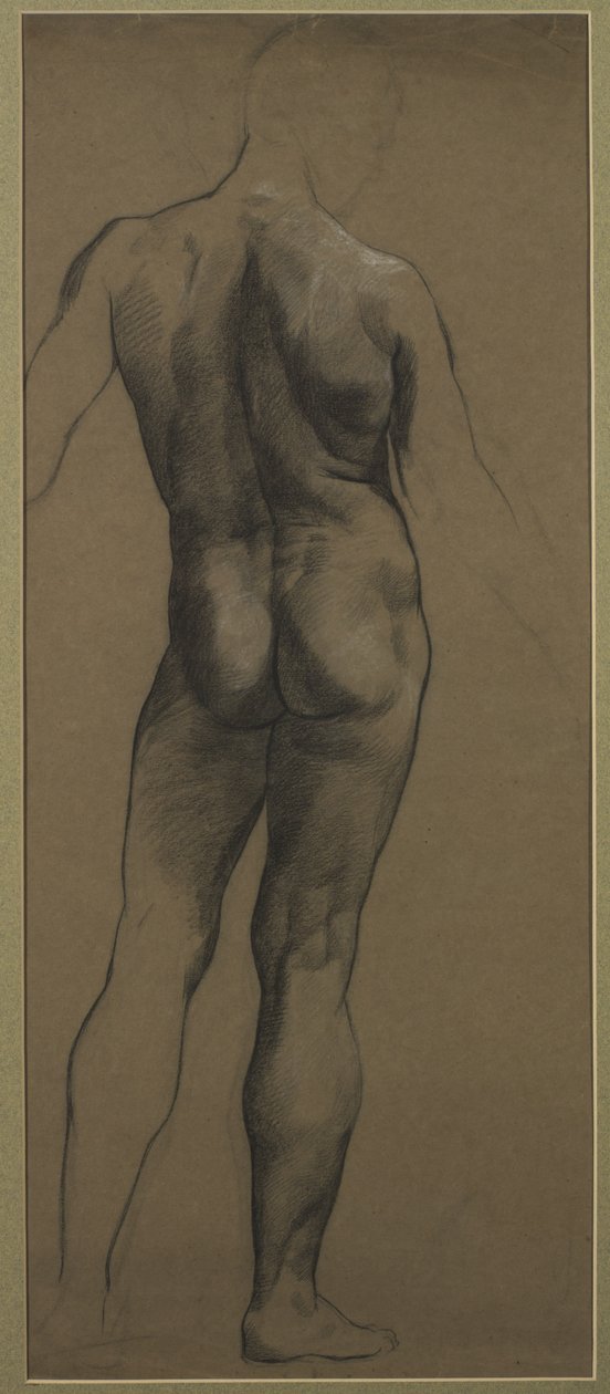 Studium nagości męskiej (czarna i biała kreda na brązowym papierze) autorstwa Evelyn De Morgan