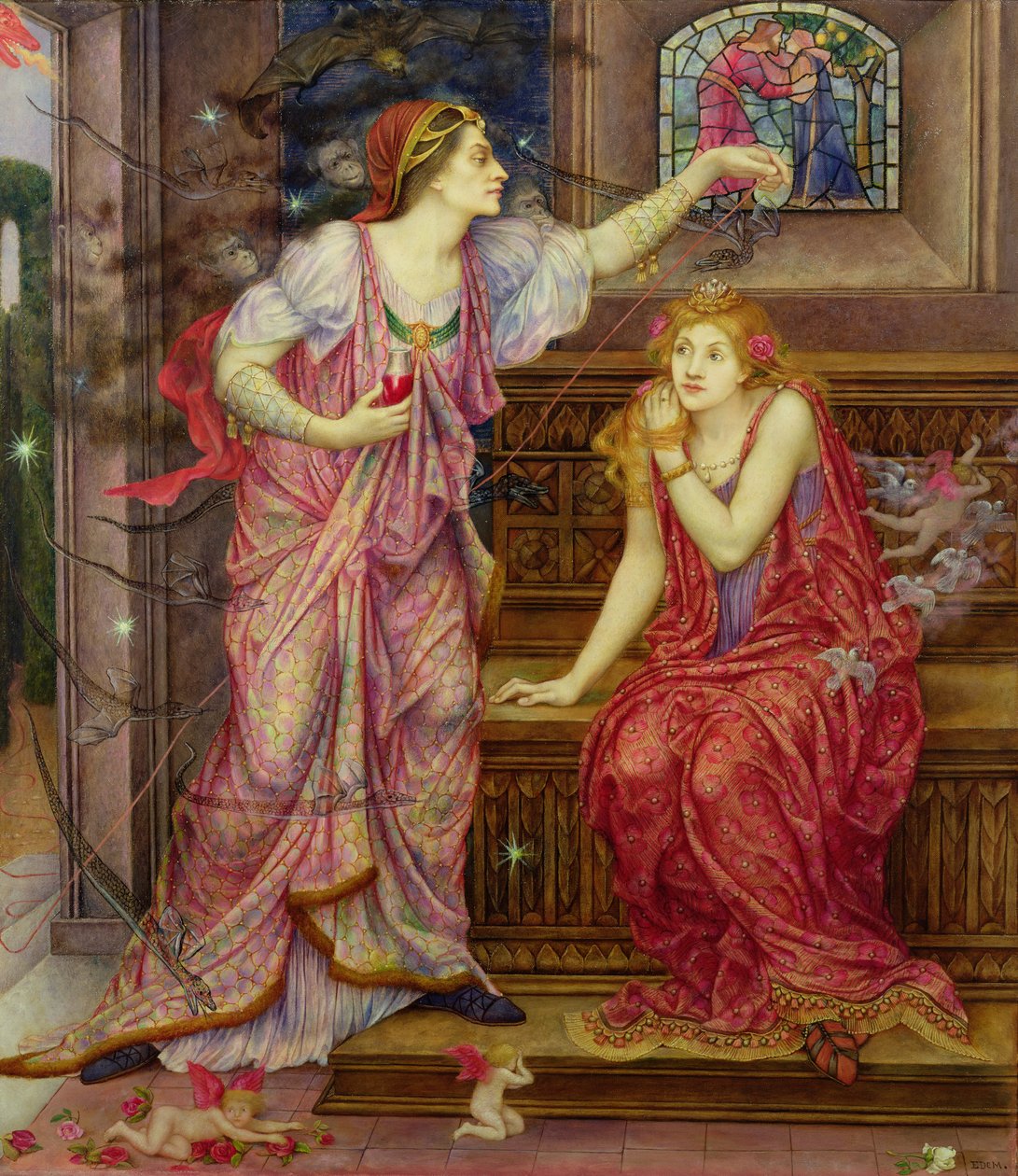 Królowa Eleonora i Piękna Rosamunda autorstwa Evelyn De Morgan