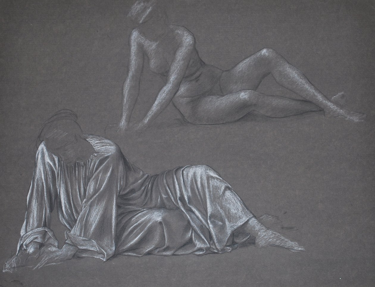 Double Study for Earthbound - półleżąca postać kobieca, 1897 (kreda na papierze) autorstwa Evelyn De Morgan