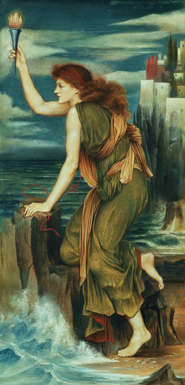 Bohater oczekujący na powrót Leandera, 1885 autorstwa Evelyn De Morgan