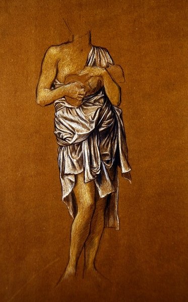 Lewa ręka suplikantka na molo/ St Christin (niebiesko-biała kredka na papierze) autorstwa Evelyn De Morgan