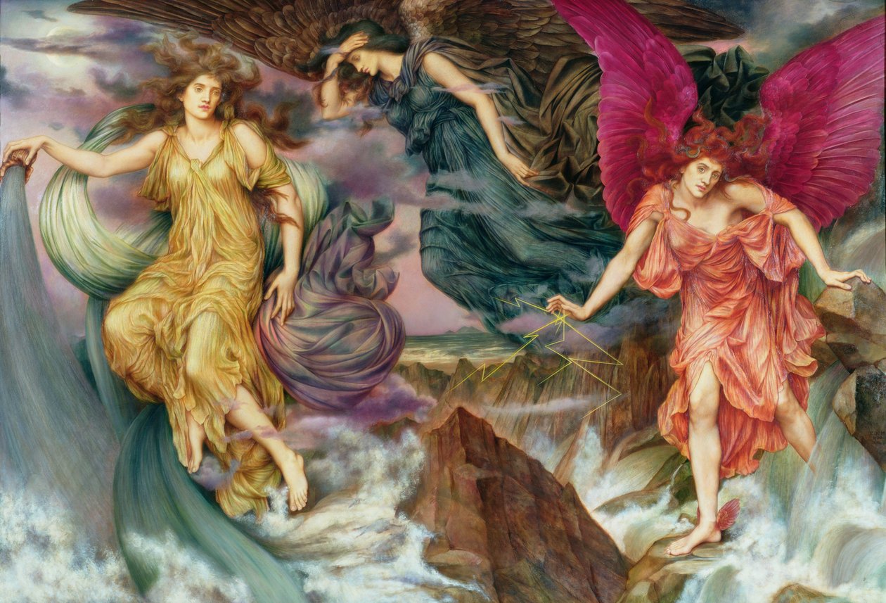 Les esprits de la tempete - Duchy burzy, autorstwa De Morgan, Evelyn (1855-1919). olej na płótnie, ok. 1900. Galeria Watts autorstwa Evelyn De Morgan