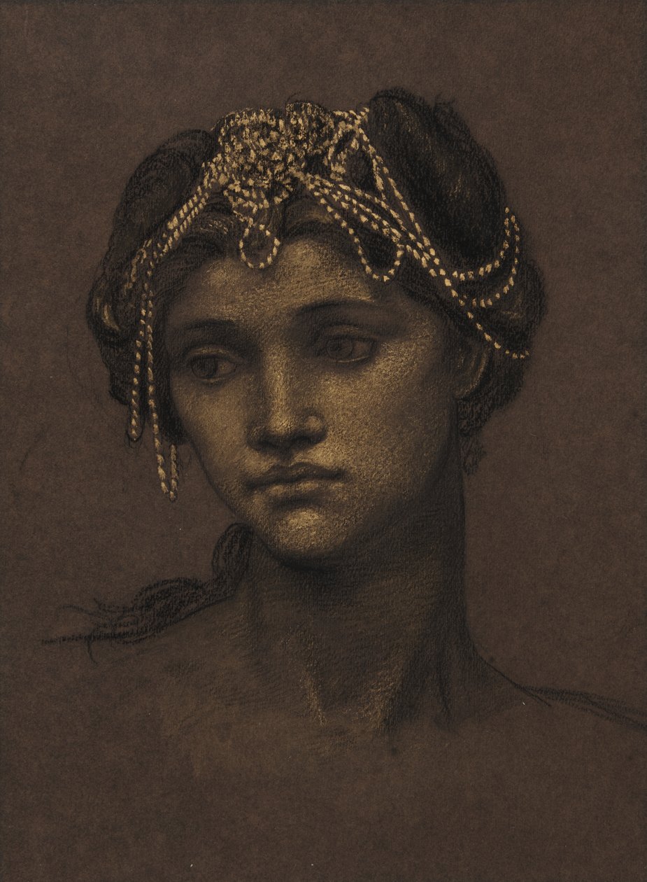 Studium do Medei, ok. 1889 (czarna kreda wzmocniona złotą farbą) autorstwa Evelyn De Morgan