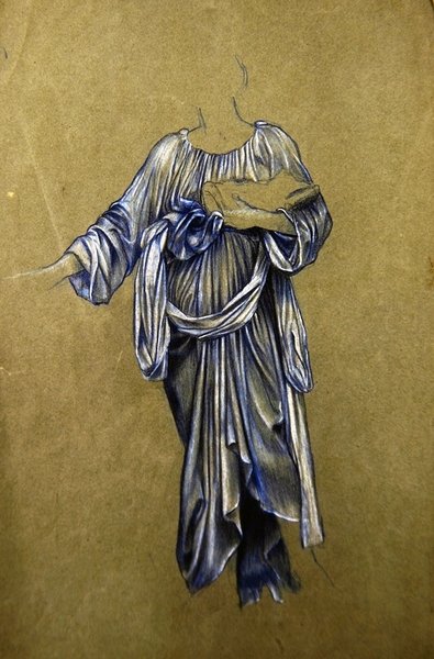 Studium do trzeciego stojącego skrzydlatego anioła (czarno-biała kredka na papierze) autorstwa Evelyn De Morgan