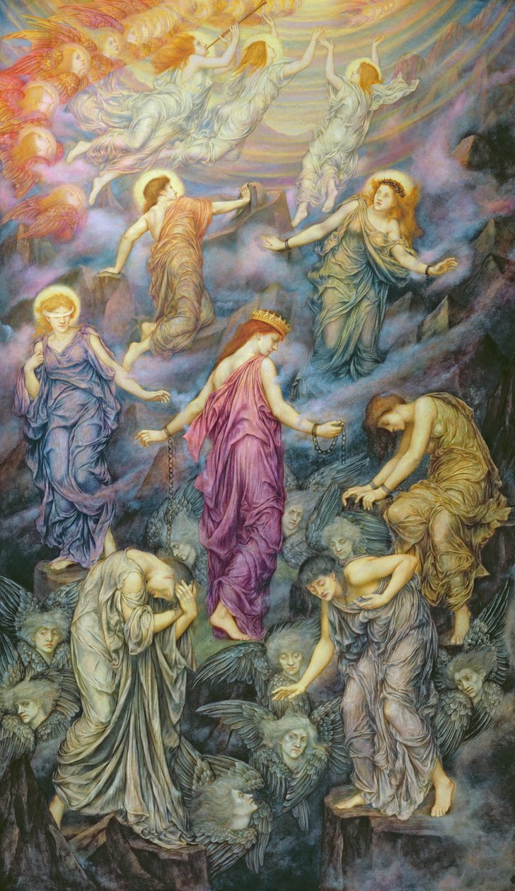 Królestwo niebieskie cierpi przemoc (olej na płótnie) autorstwa Evelyn De Morgan