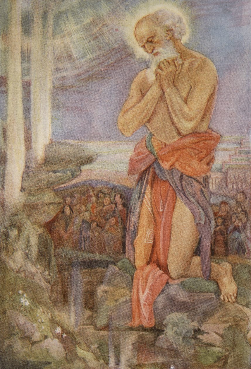 Eliasz panujący nad kapłanami Baala, ilustracja z „Mity i legendy Babilonii i Asyrii” Lewisa Spence