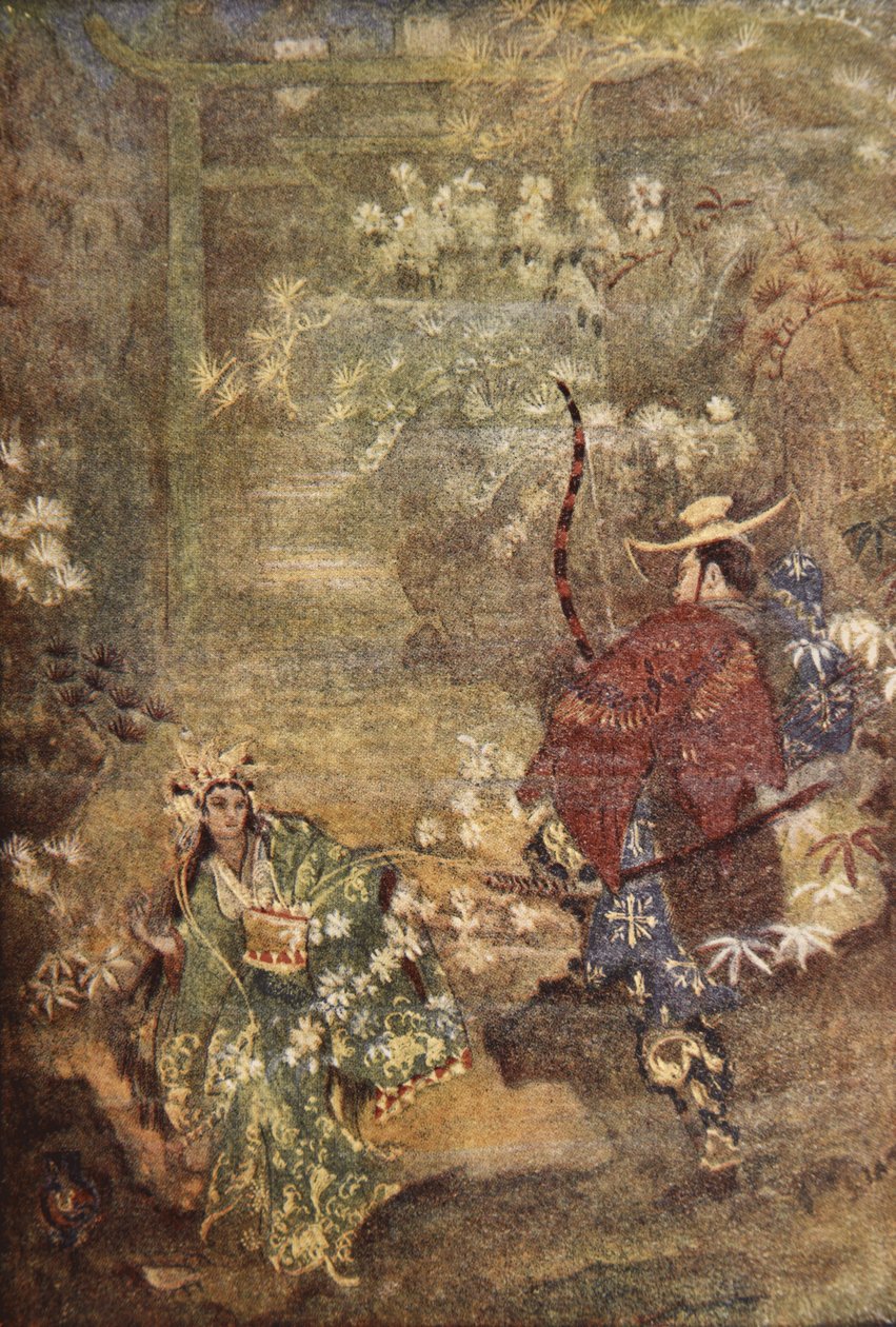 Hoori i córka boga mórz, ilustracja z „Japońskich mitów i legend” F Hadlanda Davisa autorstwa Evelyn Paul