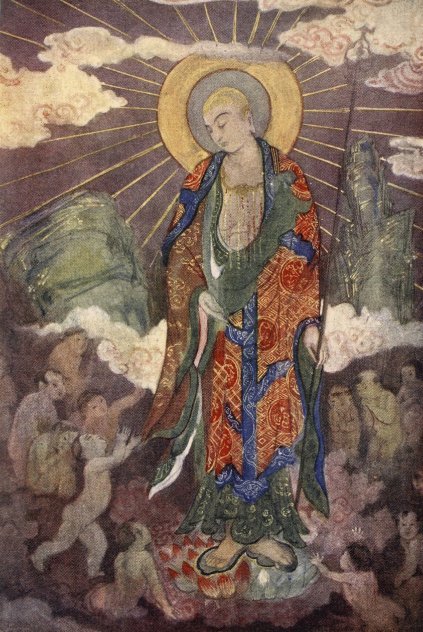 Jizo, bóg dzieci, ilustracja z „Księgi mitów” Amy Cruse autorstwa Evelyn Paul
