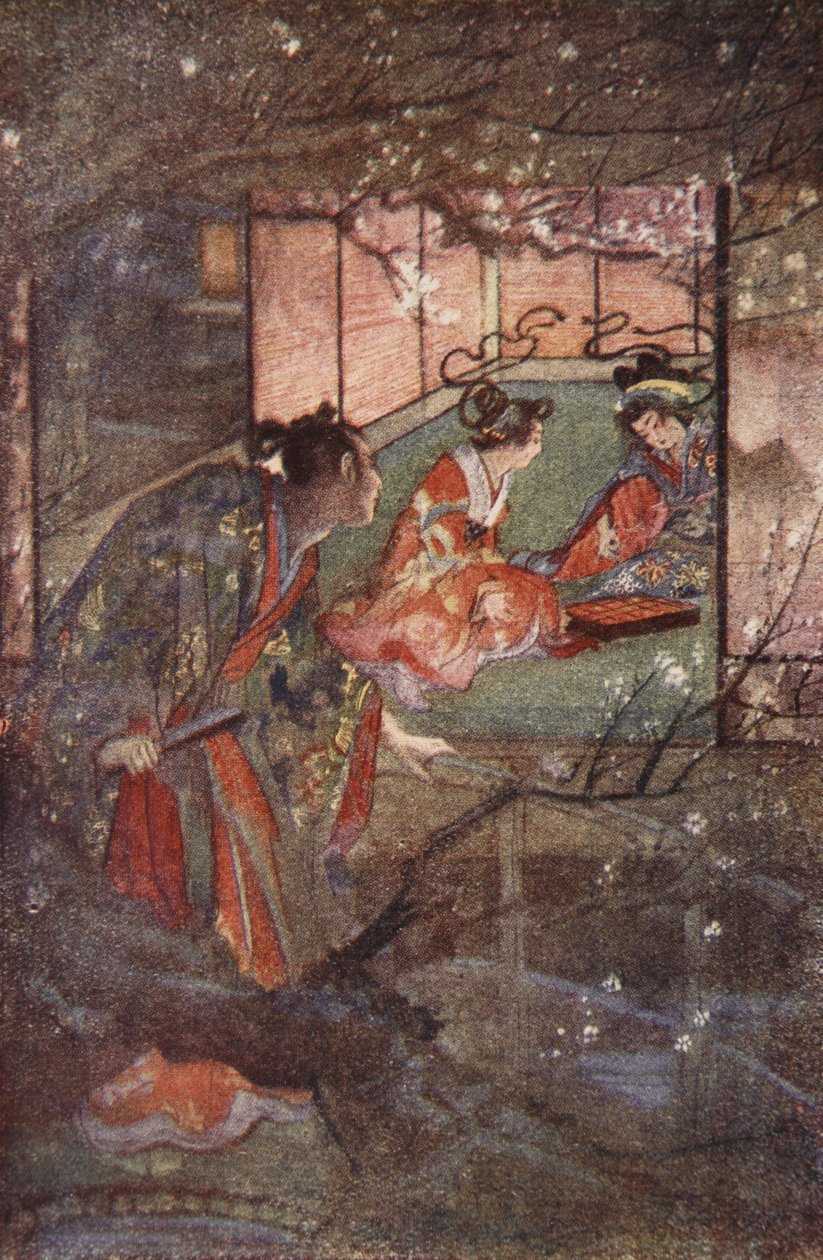 Kato Sayemon w Pałacu Szoguna Ashikaga, ilustracja z „The Myths and Legends of Japan” F. Hadlanda Davisa autorstwa Evelyn Paul