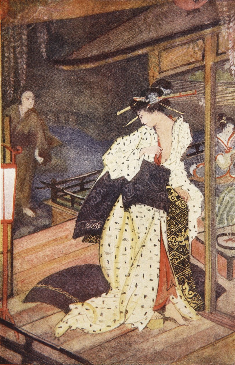 Kiyo and the Priest, ilustracja z „The Myths and Legends of Japan” F. Hadlanda Davisa autorstwa Evelyn Paul