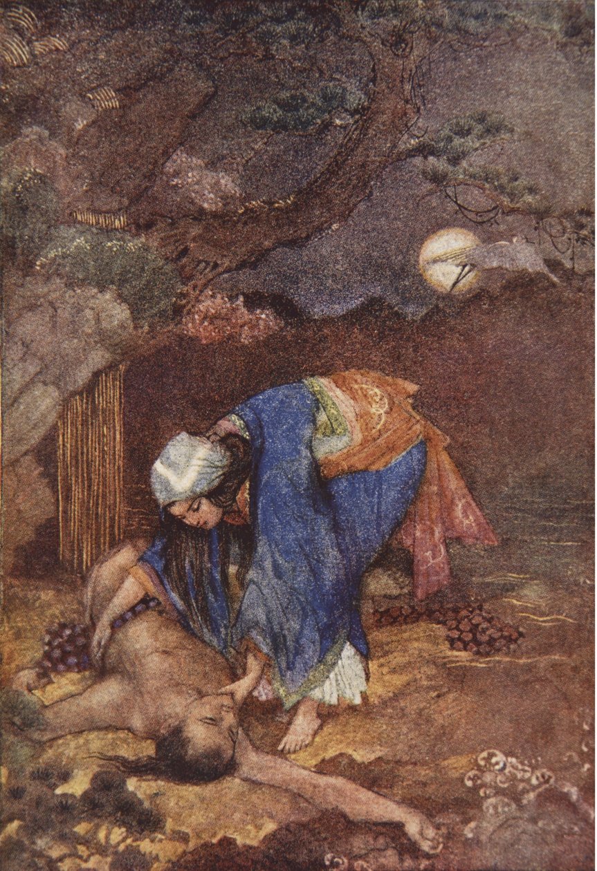 Matsu ratuje Teoyo, ilustracja z „Japońskich mitów i legend” F. Hadlanda Davisa autorstwa Evelyn Paul