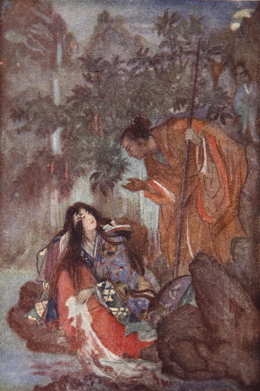 Raiko i zaczarowana panna, ilustracja z „The Myths and Legends of Japan” F Hadlanda Davisa autorstwa Evelyn Paul